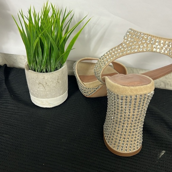 Anthropologie Vicenza Beige Platform Sparkly Ankle Straps High Heels - 4.5” - Picture 5 of 8